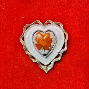 Vintage Red Rose Goldtone Brooch